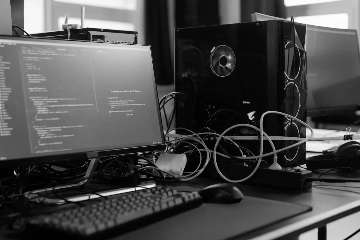 Background image of a PC and a monitor